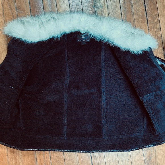 UNREAL FUR Wet Look Black Moto Jacket-NWT-SzM. NWOT- high end boutique/ PATENT - Picture 7 of 10